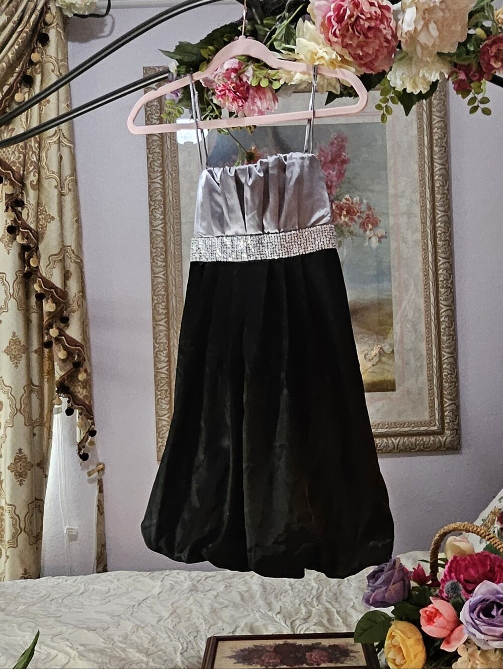 Vintage Y2K Speechless Black and Silver Beaded Party Dress